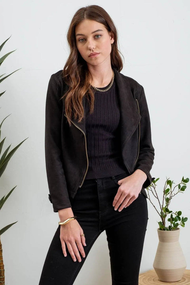 Faux Suede Zip Moto Jacket - Shop Emma's 