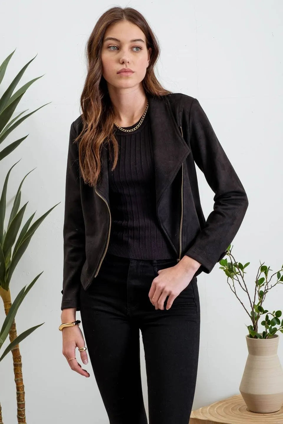 Faux Suede Zip Moto Jacket - Shop Emma's 