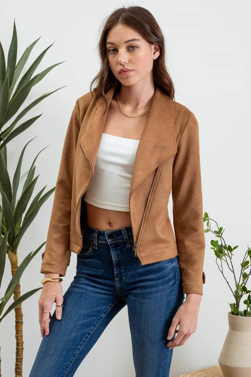 Faux Suede Zip Moto Jacket - Shop Emma's 