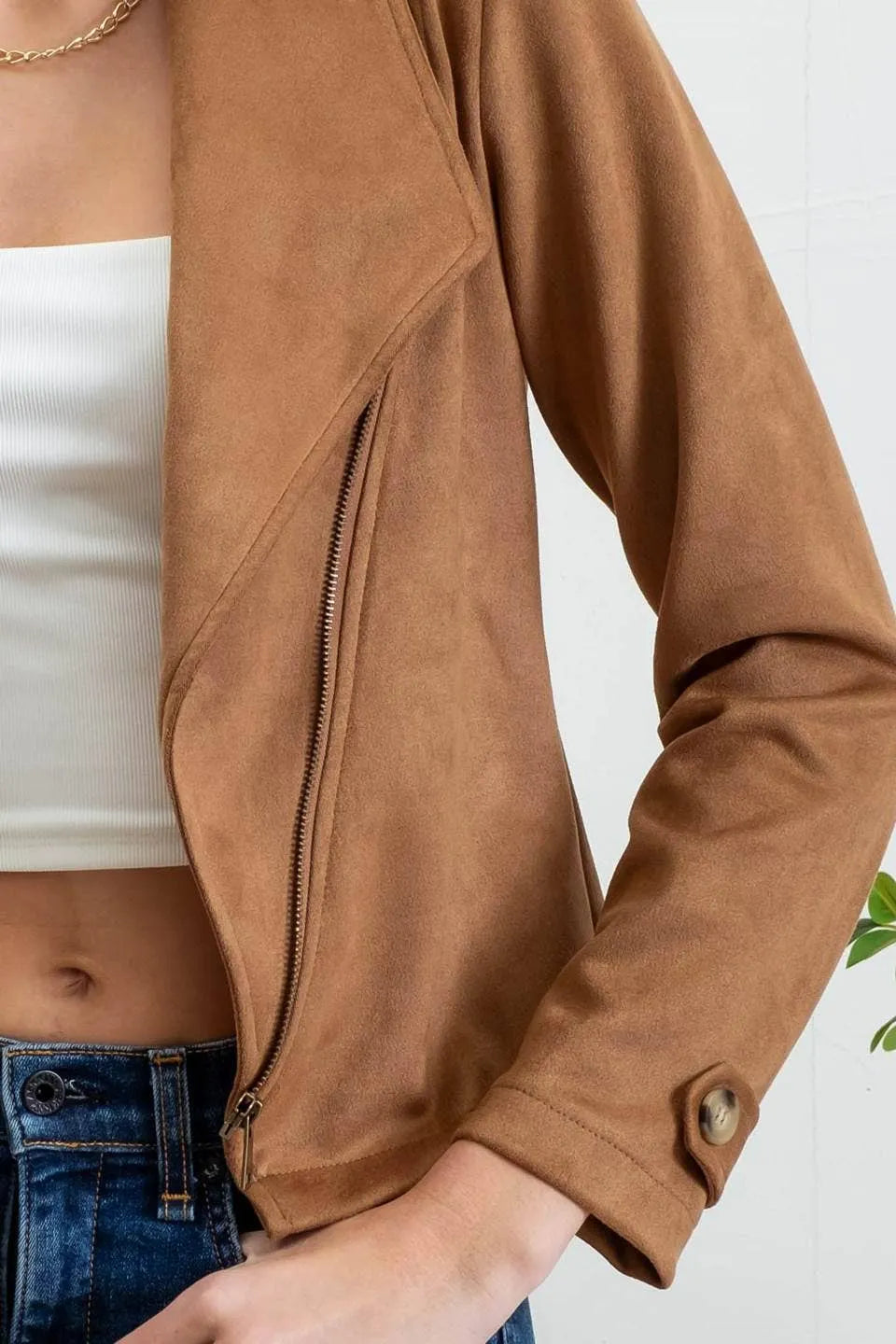 Faux Suede Zip Moto Jacket - Shop Emma's 