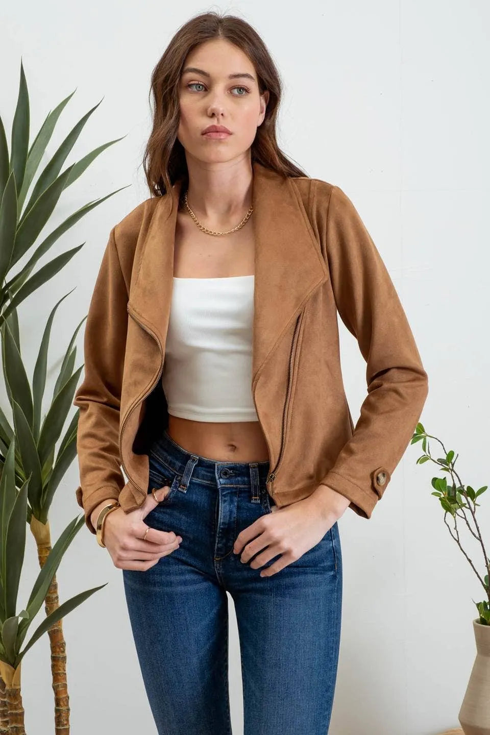 Faux Suede Zip Moto Jacket - Shop Emma's 