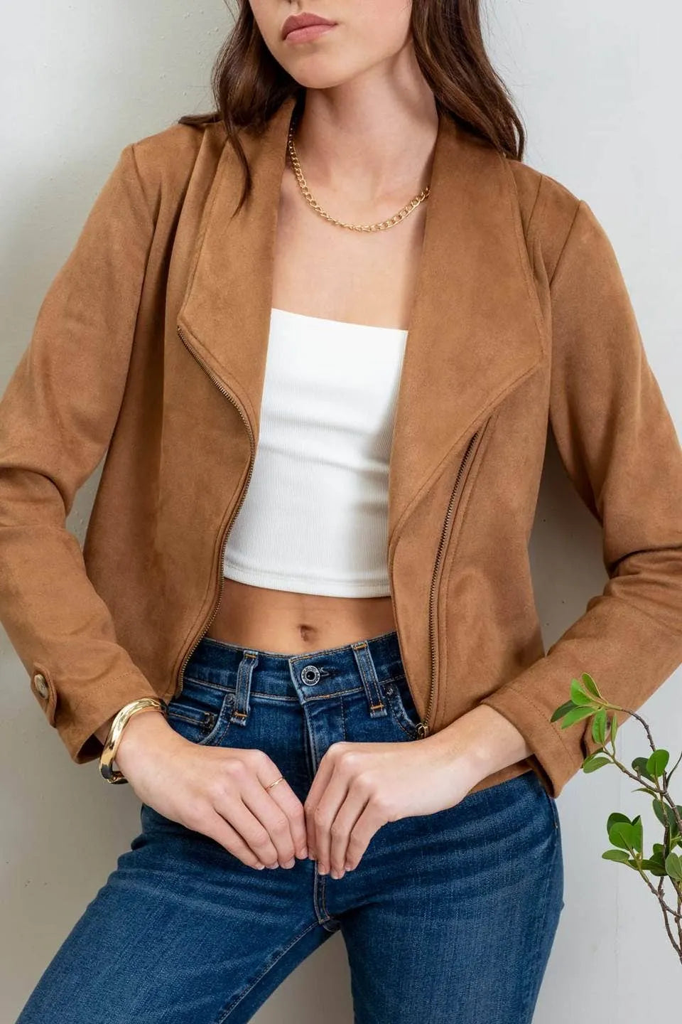 Faux Suede Zip Moto Jacket - Shop Emma's 