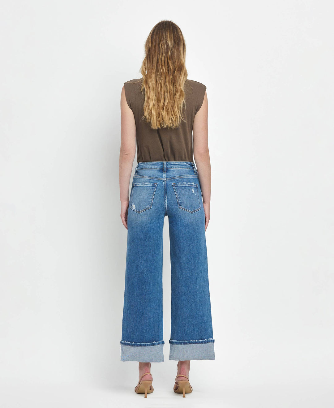 Flying Monkey High Rise Medium Wash Cuffed Wide Jeans in Moorland 55