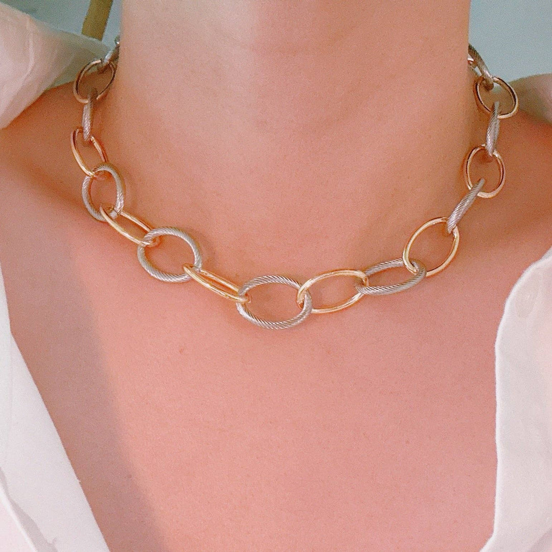Ellison+Young - Cabled Texture Two Tone Chain Necklace