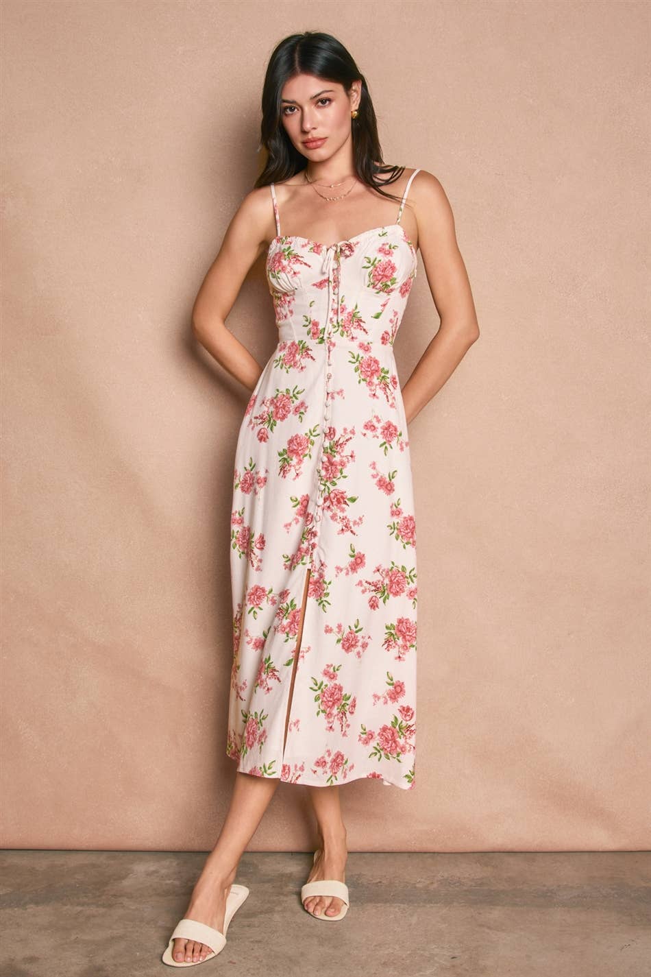 Dress Forum - Floral Sweetheart Corset Midi Dress in Pink
