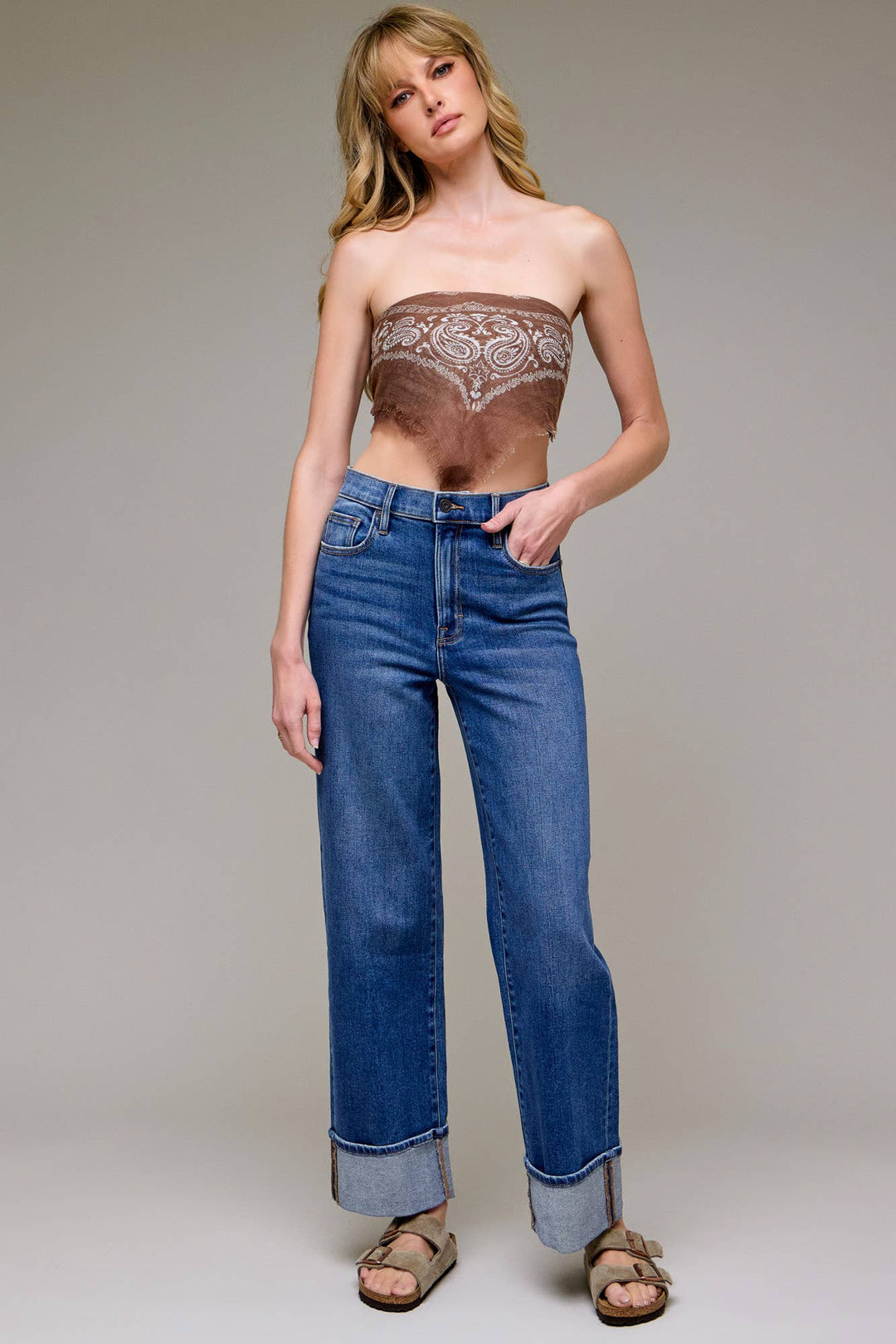 Hidden Jeans - Cuffed Stretch Clean Dad Jean Dark Wash