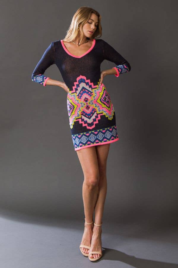 Jacquard Knit Mini Sweater Dress