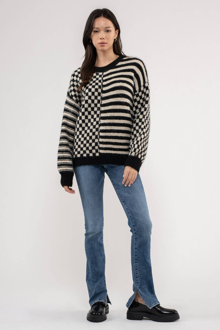 Blu Pepper Stripe Checkered Sweater