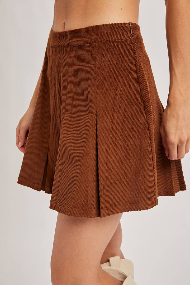 Bluivy Corduroy Pleated Mini Skirt in Brown 3