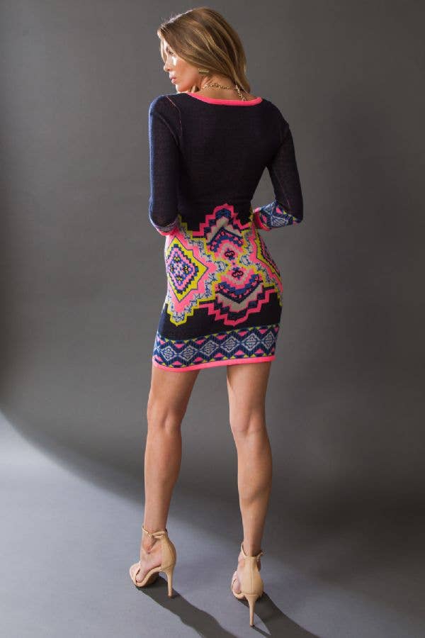 jacquard knit mini dress Jacquard knit short dress Black / White for Women