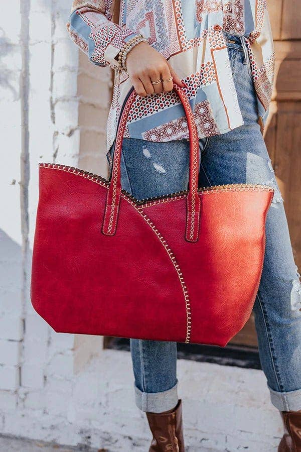 Stitch Trim Detail Shoulder/Tote Set Bag