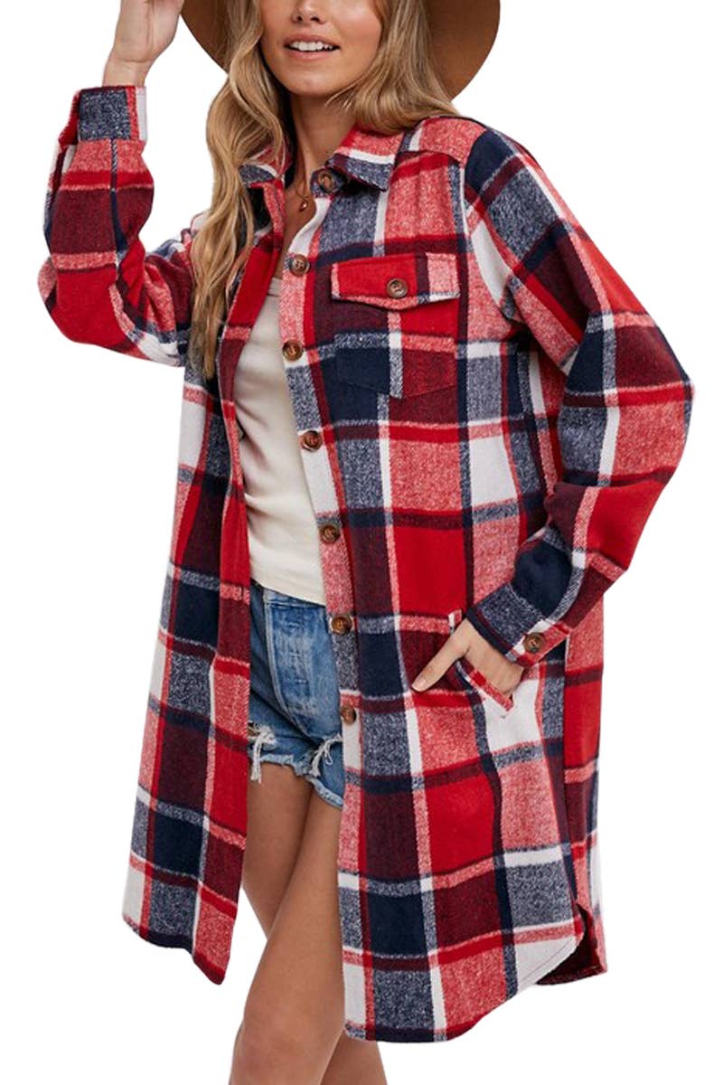 Flannel Plaid Longline Shacket - Shop Emma's 