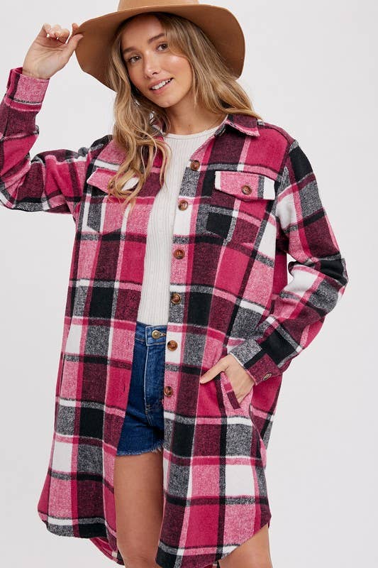 Flannel Plaid Longline Shacket - Shop Emma's 