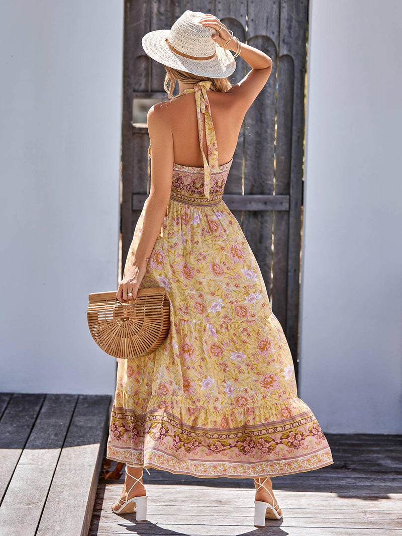 Floral Print Halter Tie Maxi Dress - Shop Emma's 