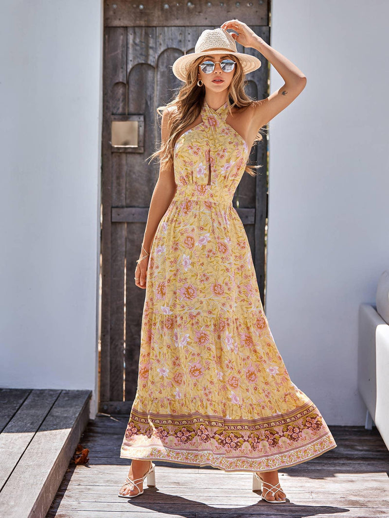 Floral Print Halter Tie Maxi Dress - Shop Emma's 