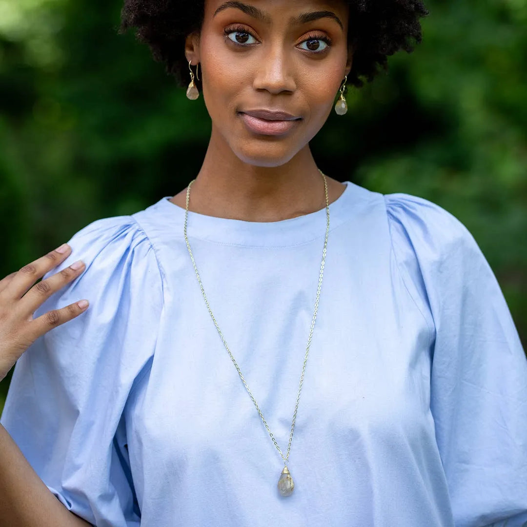 Gold-Plated Golden Rutile Teardrop Necklace - Shop Emma's 