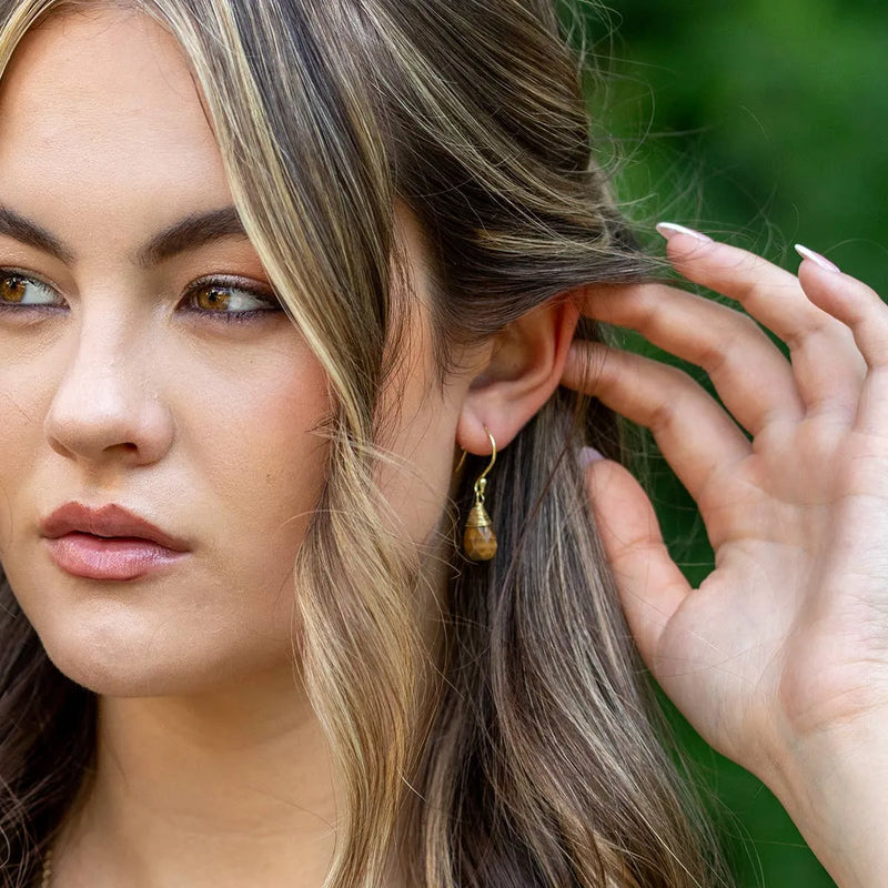 Gold-Plated Tiger Eye Teardrop Earrings - Shop Emma's 