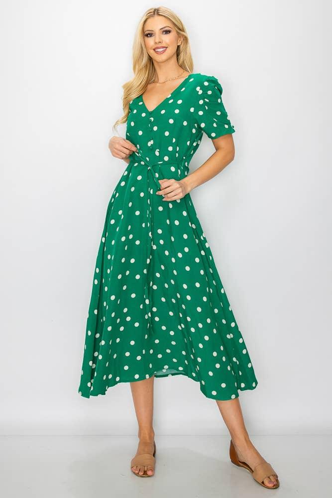 Green Polkadot Detailed Sleeve Dress - Shop Emma's 