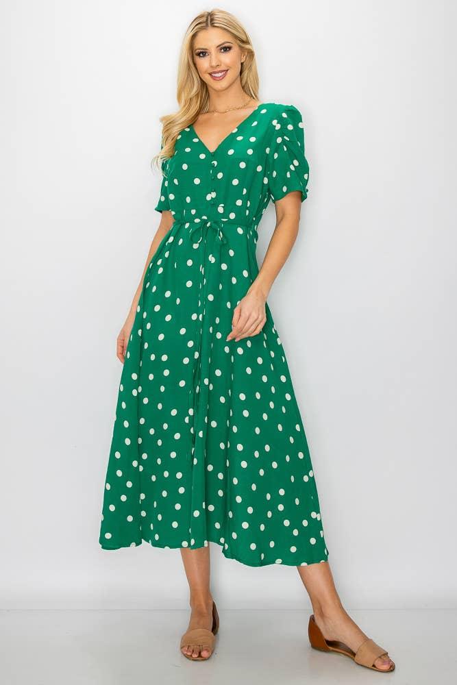 Green Polkadot Detailed Sleeve Dress - Shop Emma's 