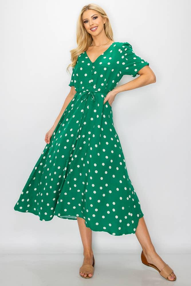 Green Polkadot Detailed Sleeve Dress - Shop Emma's 