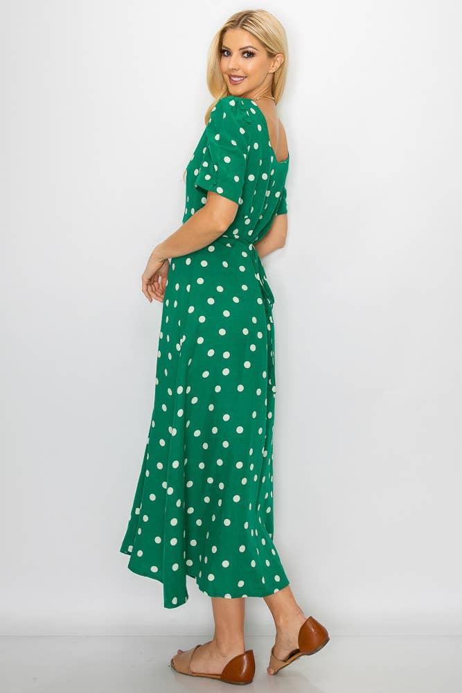 Green Polkadot Detailed Sleeve Dress - Shop Emma's 