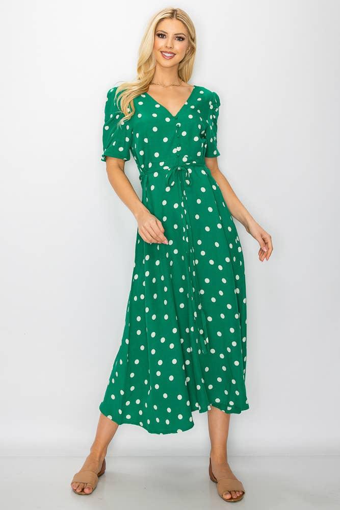 Green Polkadot Detailed Sleeve Dress - Shop Emma's 