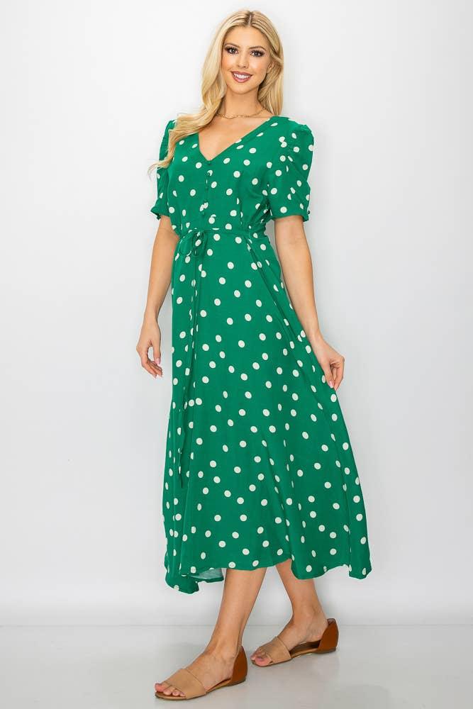 Green Polkadot Detailed Sleeve Dress - Shop Emma's 