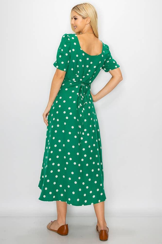 Green Polkadot Detailed Sleeve Dress - Shop Emma's 