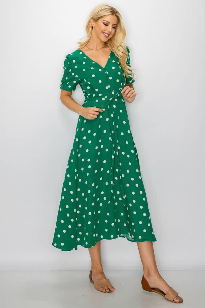 Green Polkadot Detailed Sleeve Dress - Shop Emma's 