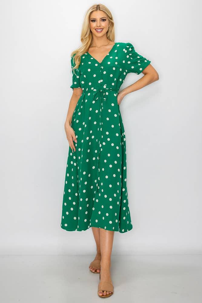 Green Polkadot Detailed Sleeve Dress - Shop Emma's 