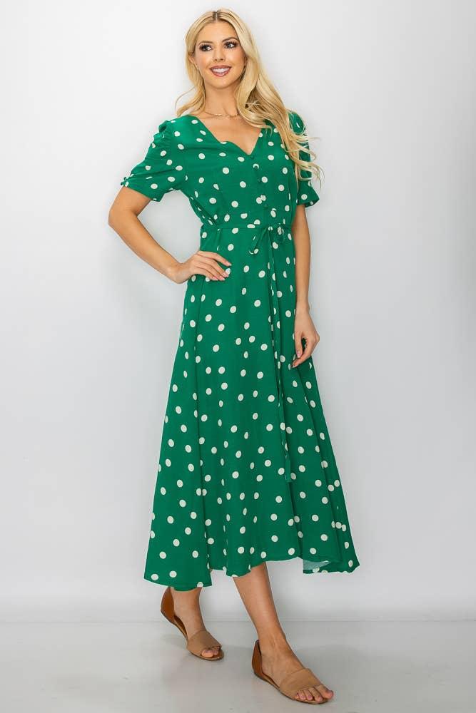 Green Polkadot Detailed Sleeve Dress - Shop Emma's 