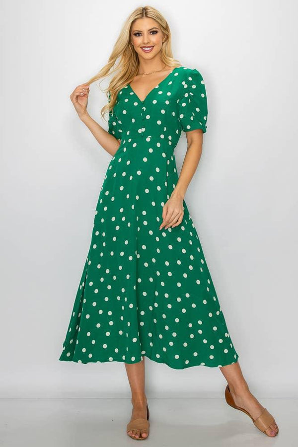 Green Polkadot Detailed Sleeve Dress - Shop Emma's 