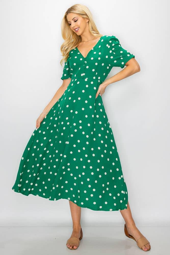 Green Polkadot Detailed Sleeve Dress - Shop Emma's 