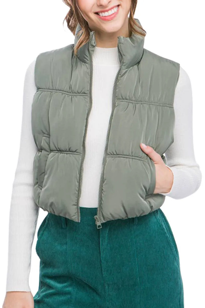 High Neck Zip Up Puffer Vest - Shop Emma's 