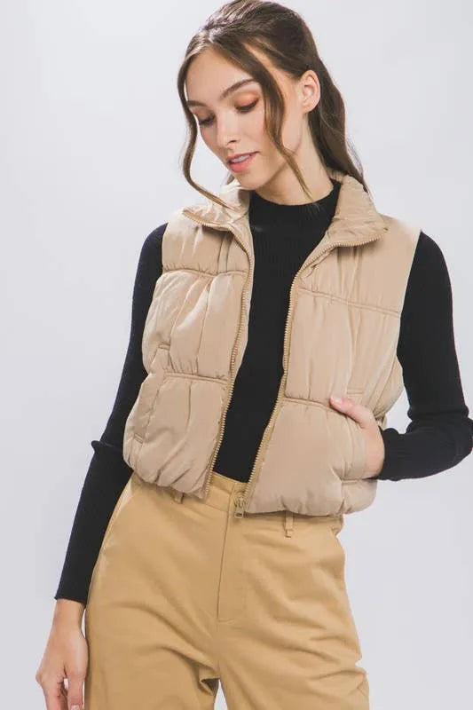 High Neck Zip Up Puffer Vest - Shop Emma's 