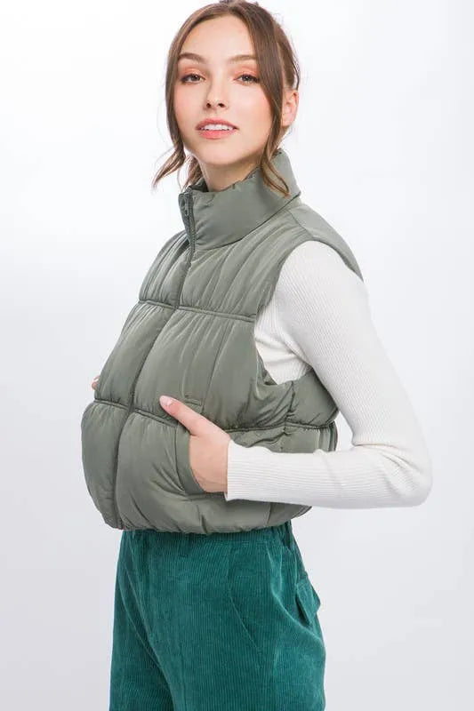 High Neck Zip Up Puffer Vest - Shop Emma's 