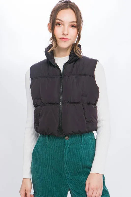 High Neck Zip Up Puffer Vest - Shop Emma's 