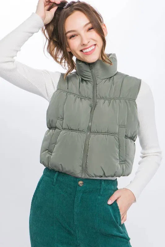 High Neck Zip Up Puffer Vest - Shop Emma's 