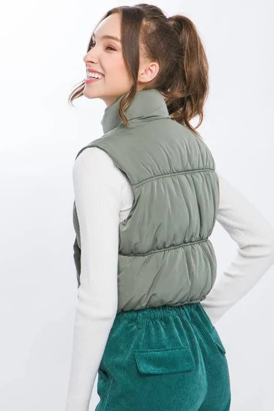 High Neck Zip Up Puffer Vest - Shop Emma's 