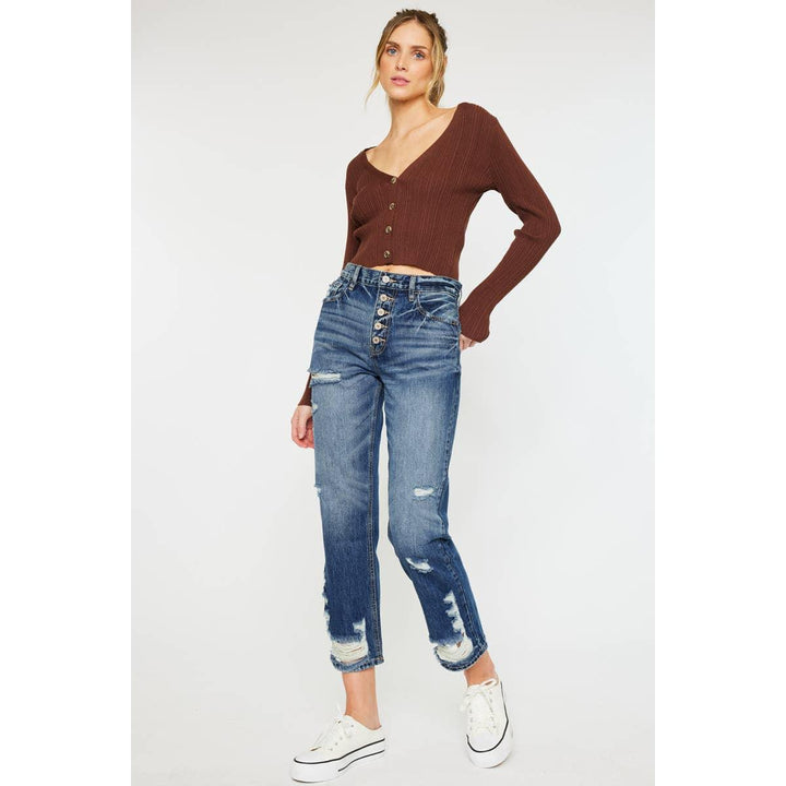 High Rise Button Straight Jeans - Shop Emma's 