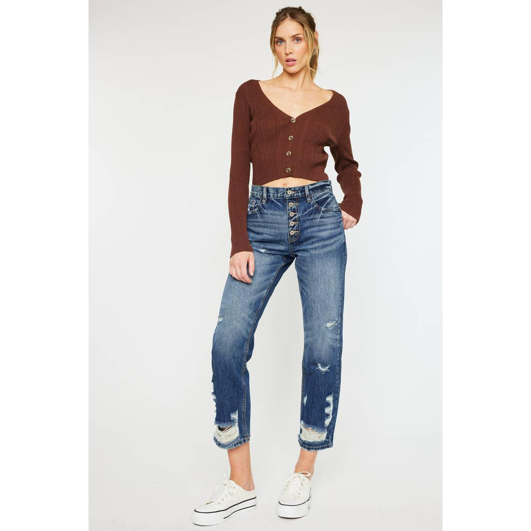 High Rise Button Straight Jeans - Shop Emma's 