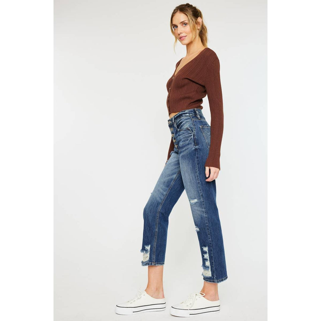 High Rise Button Straight Jeans - Shop Emma's 