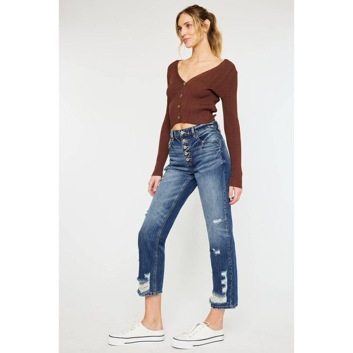 High Rise Button Straight Jeans - Shop Emma's 