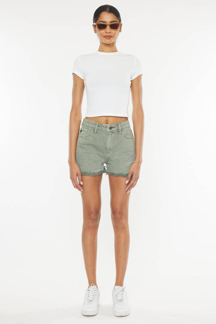 Kan Can USA Frayed Hem Olive Denim Shorts - Shop Emma's 