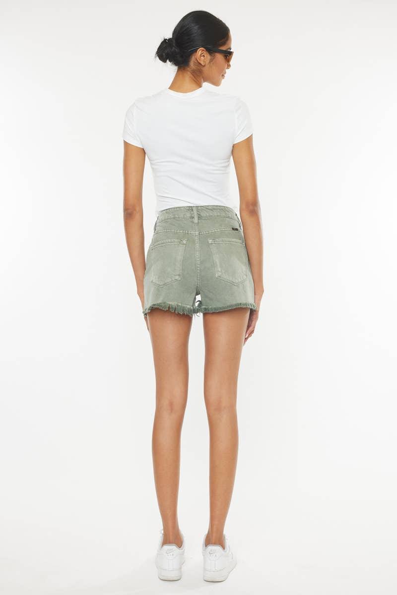 Kan Can USA Frayed Hem Olive Denim Shorts - Shop Emma's 