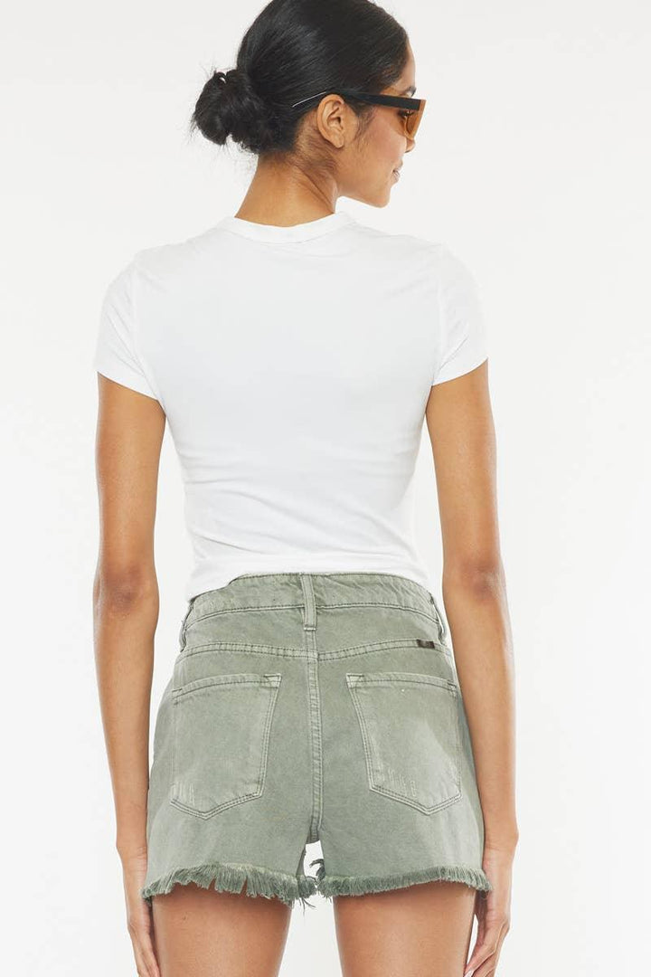 Kan Can USA Frayed Hem Olive Denim Shorts - Shop Emma's 