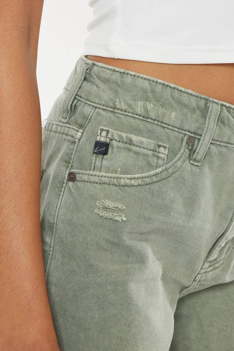 Kan Can USA Frayed Hem Olive Denim Shorts - Shop Emma's 