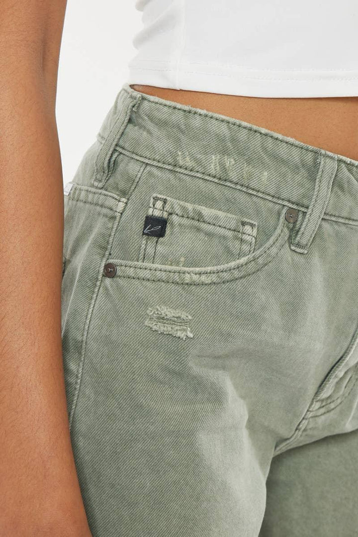 Kan Can USA Frayed Hem Olive Denim Shorts - Shop Emma's 