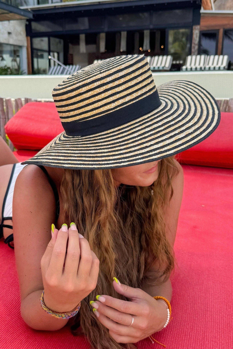 Kara Striped Boater Hat - Shop Emma's 