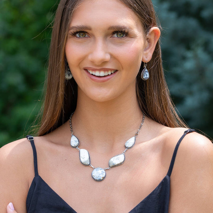 Kashi Semiprecious Stone Bib Necklace - Dendritic Opal - Shop Emma's 